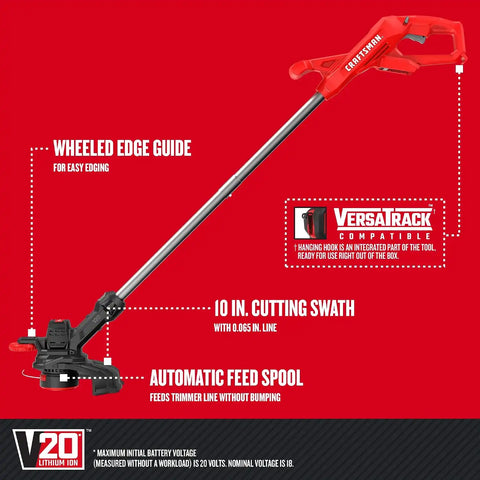 CRAFTSMAN WEEDWACKER V20 Cordless String Trimmer & Edger, 10-inch., Bare Tool (CMCST915B)