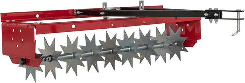 CRAFTSMAN (CMXGZBF7124336), 36-Inch Tow Spike Tow Behind Spike Aerator for Aerating Lawns; 9 Galvanized Steel Disks, 90lbs Capacity Weight Tray for Better Aeration, Universal Hitch, Red