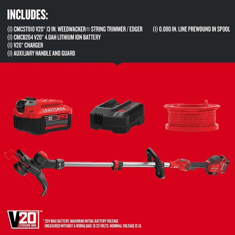 CRAFTSMAN V20 String Trimmer and Edger with Spool, Battery and Charger Included (CMCST910M1)