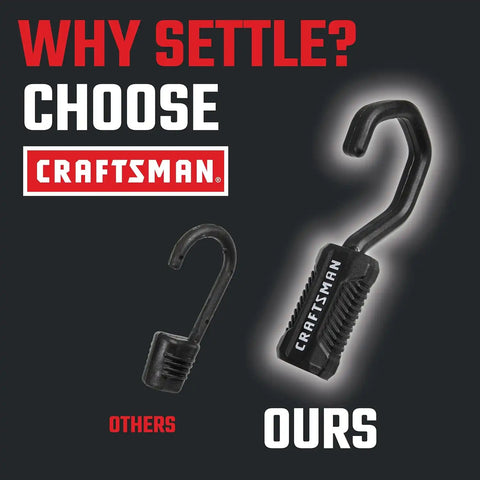 CRAFTSMAN 48" Flat Bungees with Self Centering X-Large Hooks, 32 Pack | XL Non Scratch Steel-Core Hooks, Textured Grip Pad, Easily Stretch and Secure Lightweight Gear, Trunk Cargo & Everyday Hauls