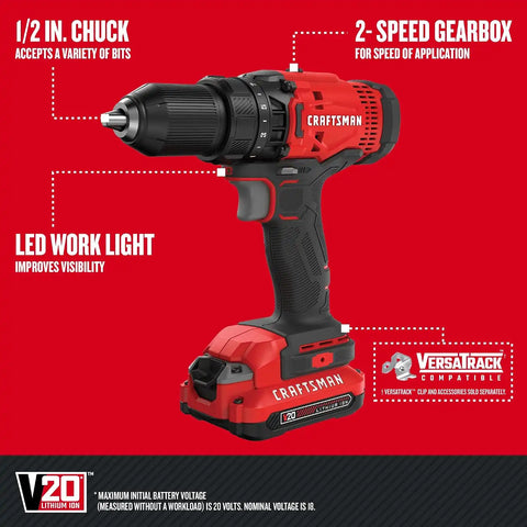 CRAFTSMAN V20 Cordless 6-Tool Combo Kit With Two 2.0 Ah Batteries and Charger (CMCK601D2)