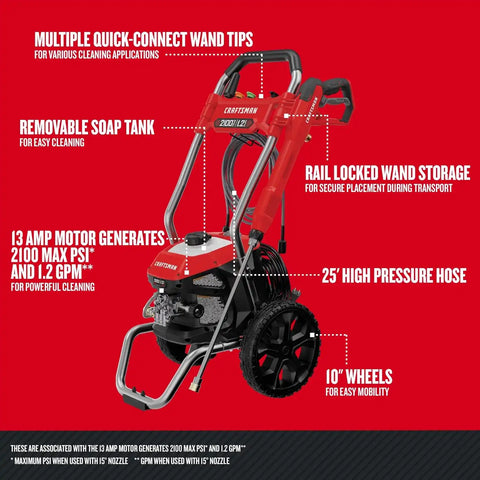 CRAFTSMAN 2100 & 1700 PSI Electric Pressure Washers with 1.2 GPM, Corded (CMEPW2100 & CMEPW1700)