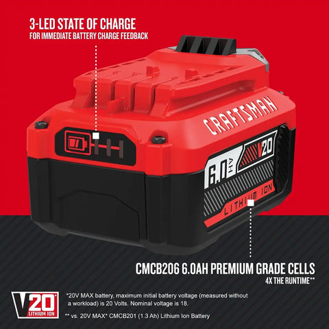 CRAFTSMAN V20 6Ah Lithium Ion Power Tool Battery (CMCB206)
