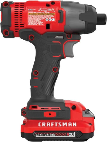 CRAFTSMAN V20 Cordless Impact Driver Kit, 1/4 inch, 2 Batteries and Charger Included (CMCF800C2)