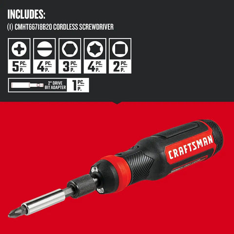 CRAFTSMAN 4V Electric Screwdriver Set, 300 RPM, Micro-USB Charging Port, 3-Stage Battery Charge Indicator (CMHT66718B20)