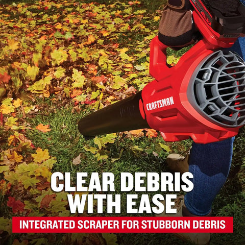CRAFTSMAN V20 Cordless Axial Leaf Blower Kit, Includes 4.0 Ah Battery and Charger, 100 MPH and 380 CFM Clearing Power, Lightweight, 2 Speed Trigger (CMCBL700M1)