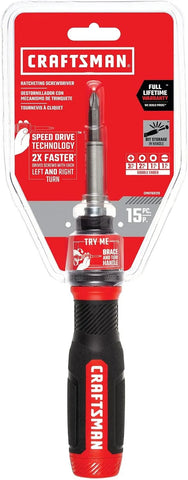 CRAFTSMAN Ratcheting Screwdriver, SpeedDrive, 2” Double Ended Bits Included, Handle Holds Up To 6 Bits (CMHT68129)