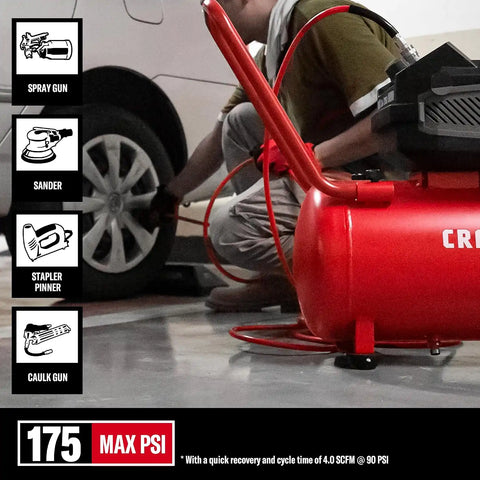Craftsman 10-Gallon Air Compressor, 1.8 HP, Max 175 PSI, 4.0 CFM @ 90PSI, 5.0 CFM@40PSI, Oil-Free, Quiet Shop Air Compressor with Wheels for Spraying Pneumatic Tool, Model: CMXECXA0201041