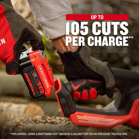 CRAFTSMAN V20 RP Cordless Chainsaw, Powerful and Lightweight, 12 Inch, 5Ah Battery and Charger Included (CMCCS630P1)