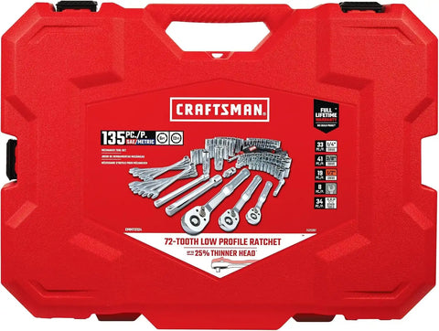 CRAFTSMAN Mechanic Tool Set 135 Pcs, 1/4, 1/2 and 3/8 Inch Drive SAE and Metric Socket Wrench Set with Case (CMMT12124)