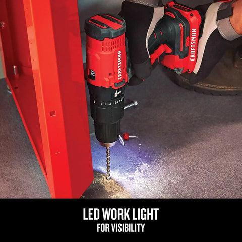 CRAFTSMAN V20 Cordless Hammer Drill, 1/2 inch, Battery & Charger Included (CMCD711D1)
