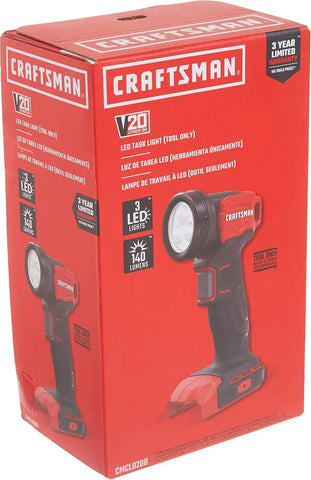 CRAFTSMAN V20 LED Work Light, Cordless Handheld Rechargeable Flashlight, Pivoting Head, 140 Lumens, Battery Not Included (CMCL020B)