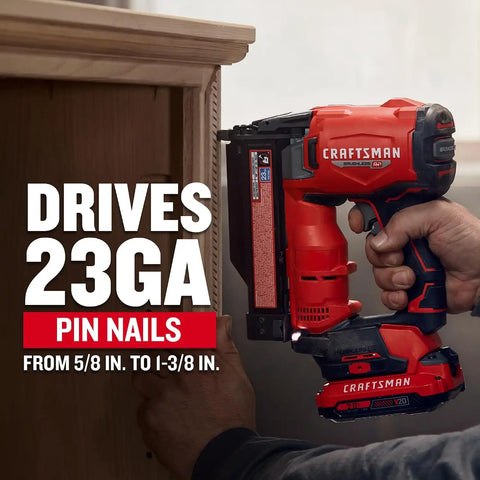 CRAFTSMAN V20 Pin Nailer Kit, 23 Gauge, Cordless, Battery and Charger Included (CMCN623C1)