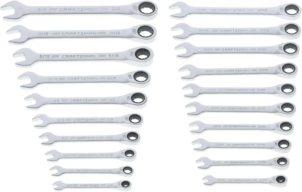 CRAFTSMAN Ratchet Wrenches Set, 20 Pc, 90 Tooth SAE/Metric Ratcheting Wrench Set with Case, 4 Degree Arc Swing (CMMT87220)