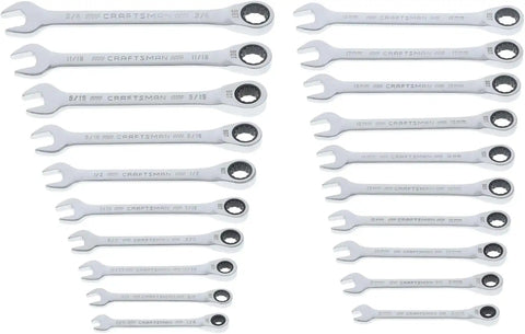 CRAFTSMAN Ratchet Wrenches Set, 20 Pc, 90 Tooth SAE/Metric Ratcheting Wrench Set with Case, 4 Degree Arc Swing (CMMT87220)