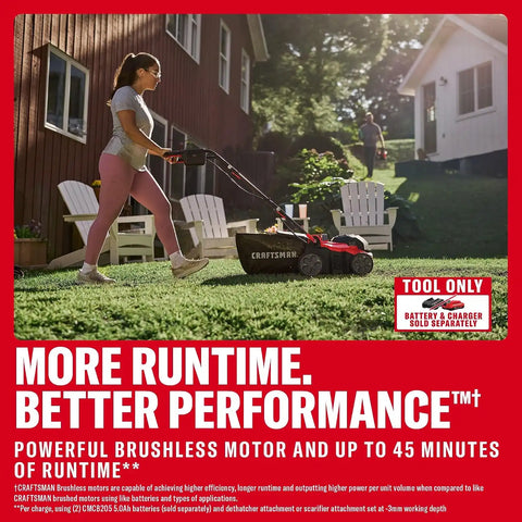 CRAFTSMAN 2 X V20 Brushless RP Lawn Dethatcher and Scarifier, Cordless, 14 in Deck, Up to 45 Min of Runtime, 50L Removable Collection Bag, Tool Only (CMCOE210B)