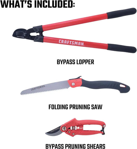 CRAFTSMAN CMXMKIT0170 Tree & Shrub Pruning Set with Bypass Pruning Shears, Bypass Lopper and Folding Pruning Saw