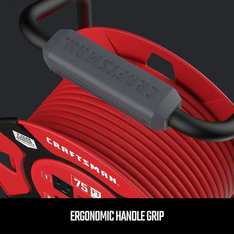 CRAFTSMAN Heavy Duty Retractable Extension Cord, 75 feet with 4 Outlets - 14AWG SJTW Cable - Outdoor Power Cord Reel | 14 AWG SJTW cable, outdoor rated, ideal for garage or job site power needs