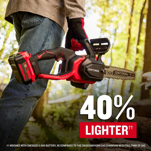 CRAFTSMAN V20 RP Cordless Chainsaw, Powerful and Lightweight, 12 Inch, 5Ah Battery and Charger Included (CMCCS630P1)