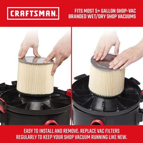 CRAFTSMAN CMXZVBE38854 General Purpose Wet Dry Shop Vacuum Filter | Fits Most Shop-Vac Branded Shop Vacuums, Friction Fit Installation, Traps General Debris