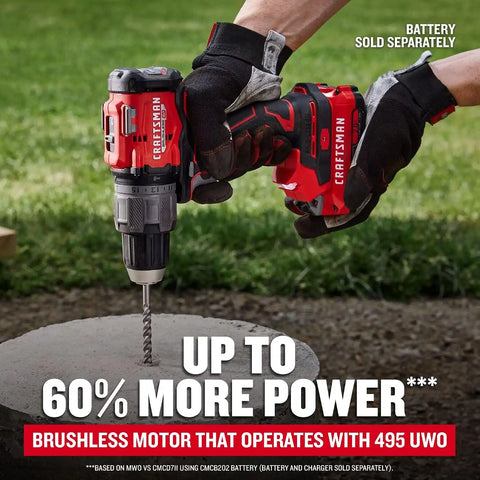 CRAFTSMAN V20 1/2 Inch Cordless Hammer Drill, Bare Tool Only (CMCD726B)