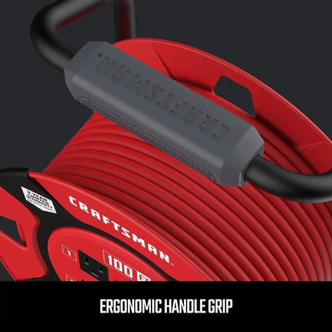 CRAFTSMAN 100 Ft. Retractable Extension Cord Reel, 4 Outlets | 14 AWG SJTW cable, heavy-duty build, ideal for garage or job site power