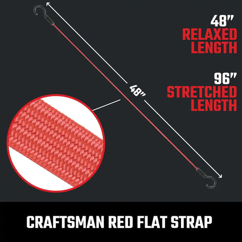 CRAFTSMAN 48" Flat Bungees with Self Centering X-Large Hooks, 32 Pack | XL Non Scratch Steel-Core Hooks, Textured Grip Pad, Easily Stretch and Secure Lightweight Gear, Trunk Cargo & Everyday Hauls