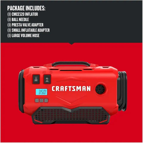 CRAFTSMAN V20 Tire Inflator Portable Air Compressor, Car Air Pump, 3 Modes Tire Pump: Cordless, 120V Corded, and 12V Car Adapter, Battery Sold Separately (CMCE520B)