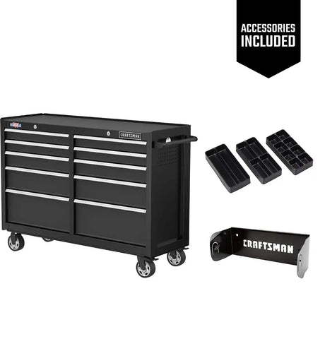 CRAFTSMAN S2000 52" Tool Chest, 10-Drawer Rolling Tool Storage Cabinet with Tray and Holder, Black (CMST352102BK)