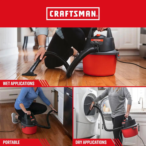CRAFTSMAN CMXEVBE17250 2.5 Gallon 2.5 Peak HP Wet Dry Shop Vacuum Bundle | Portable Wet and Dry Vac with 4 Filter Bags, Retaining Band, Hose and Attachments for Cleaning in the Home