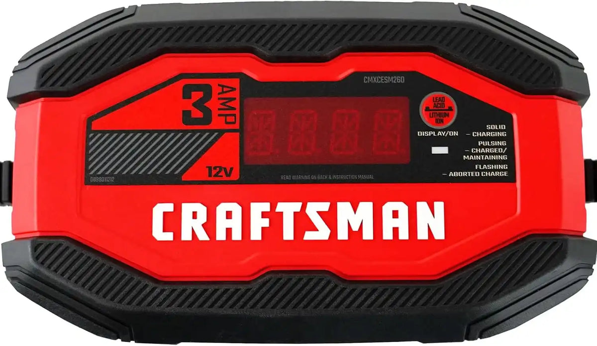 CRAFTSMAN Battery Charger and Maintainer, CMXCESM260, 3-in-1, Fully Automatic, 3 Amps, 12 Volt, for Motorcycle, Car, SUV, Truck and Marine Batteries