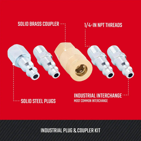CRAFTSMAN 5-pc NPT Coupler/Plug Kit, Industrial Quick Connect, Steel and Brass, 1/4-in NPT Threads