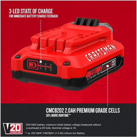 CRAFTSMAN V20 Battery, 2.0 Ah, Lithium Ion Battery (CMCB202)