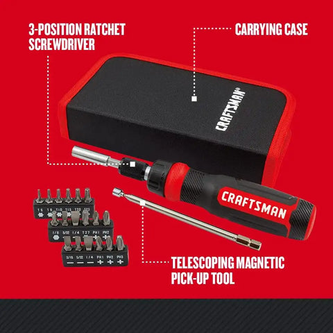 CRAFTSMAN Ratcheting Screwdriver, Multibit Set, 26-Piece (CMHT68001)