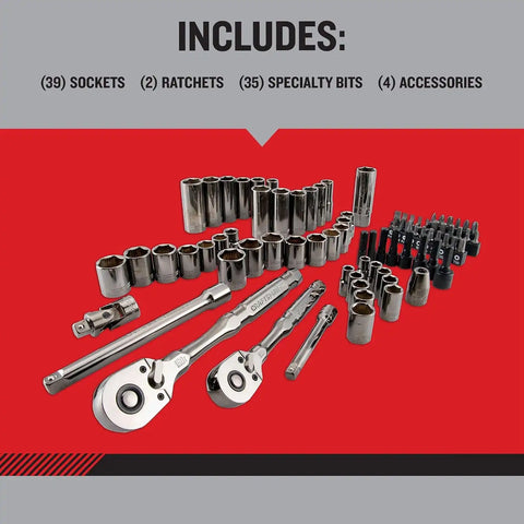 CRAFTSMAN OVERDRIVE 80-Piece Gunmetal Chrome Mechanics Tool Set, Standard SAE/Metric Socket Set, with Hard Case (CMMT99080L)