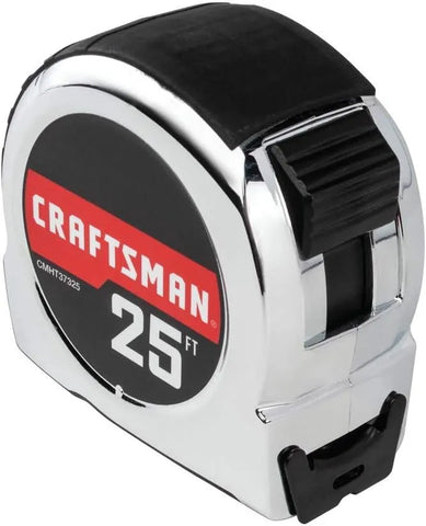 CRAFTSMAN Tape Measure, 25 ft, Retraction Control and Self-Lock, Solid Chrome Finish, Rubber Grip (CMHT37325S)