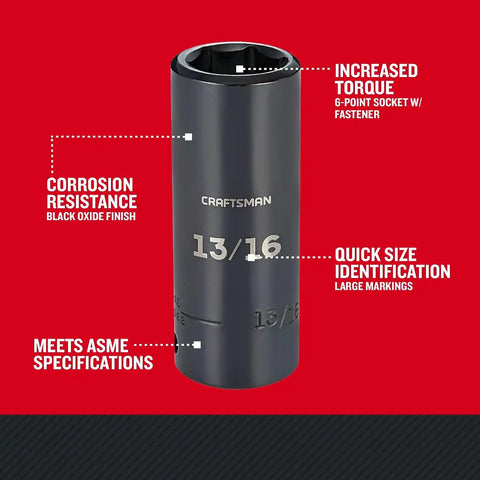 CRAFTSMAN Deep Impact Socket, SAE, 1/2-Inch Drive, 13/16-Inch (CMMT16062)