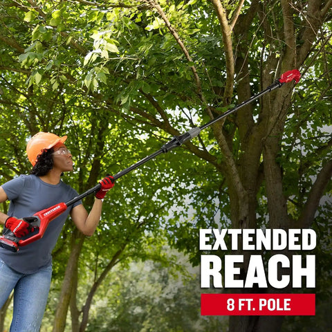 CRAFTSMAN V20 8 FT Cordless Pole Saw, 2 Ah Battery and Charger Included, Tree Pruner, Pivoting Head, Rust Resistant Alloy Steel Blades (CMCPPR320D1)