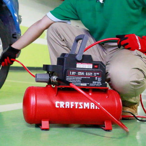 Craftsman 2 Gallon Portable Air Compressor, Oil-Free 125 PSI Hot Dog | 125 PSI Max Pressure & 0.5 CFM @ 90 PSI, Oil-free Pump for Low Maintenance, Lightweight, Model: CMXECXA0200243