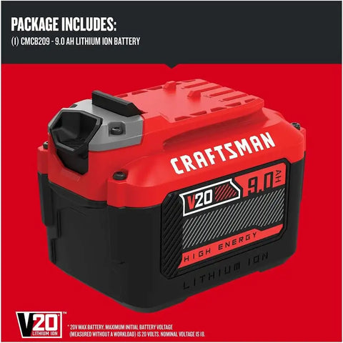 CRAFTSMAN V20 Lithium Ion Battery for Power Tools, 9 Ah, LED Charge Indicator (CMCB209)