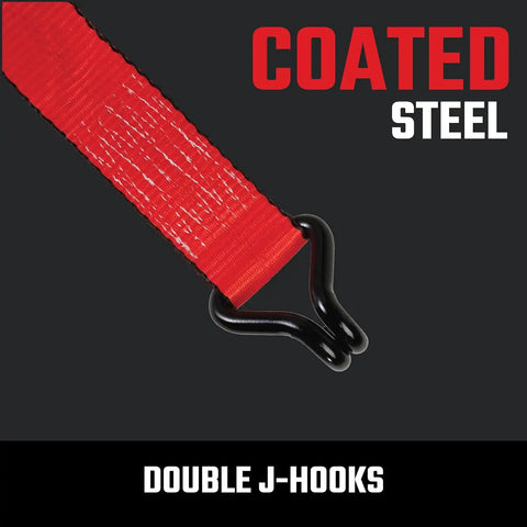 CRAFTSMAN 2" x 27' x 10,000 lbs Ratchet Strap with Double J-Hooks, 1‑Pack | 10,000 lbs Break Strength, Wide‑Grip Ergonomic Handle, WSTDA Weather‑Resistant Straps, Double J-Hooks for Industrial Cargo