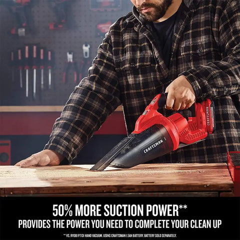 CRAFTSMAN V20 Cordless Hand Vacuum, 45 CFM, 2 Stage Filtration System with Filter, Battery and Charger Included (CMCVH001C1)