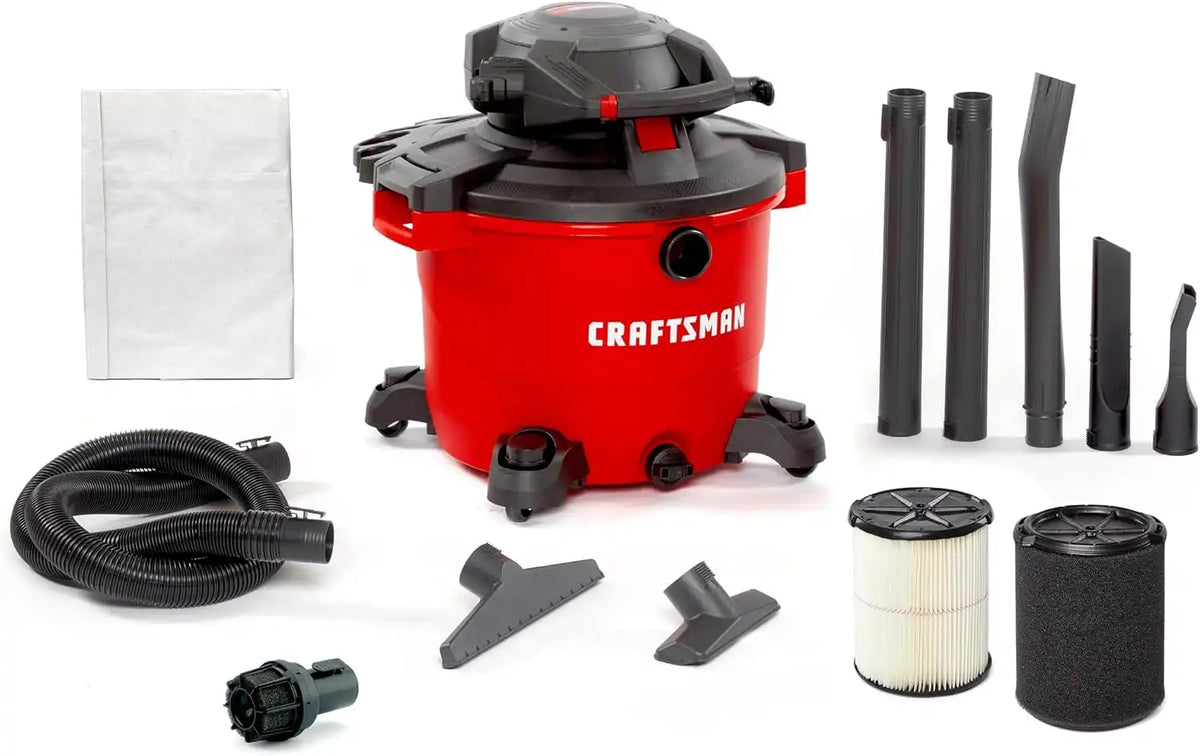 CRAFTSMAN CMXEVBE17607 16 Gallon 6.5 Peak HP Wet Dry Vac with Detachable Blower, Portable Shop Vacuum Wet and Dry with Dry Filter, Wet Filter, Dust Bag and Attachments for Garage, Outdoor Cleaning