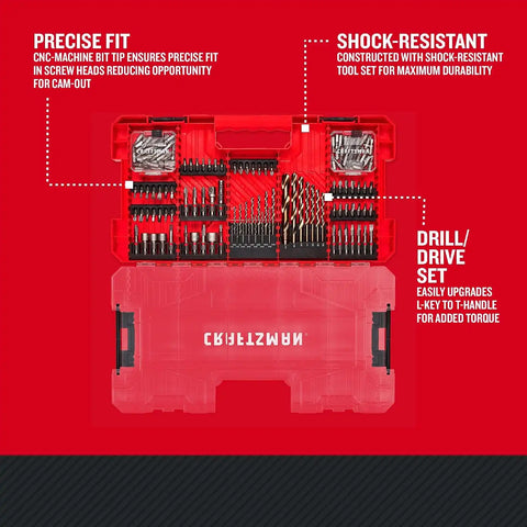 CRAFTSMAN 140 Pc Impact Driver Bit Set, Steel, Black Oxide Coated Impact Drill Bit Set, Precision Machined Tips (CMAF140SET)