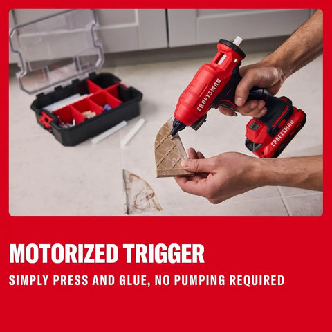 CRAFTSMAN V20 Hot Glue Gun Full Size, Cordless Glue Gun and Sticks Set with LED Light, Interchangeable Nozzles and Wrench, Retractable Dip Tray, Fast Preheat, Long Runtime, Tool Only (CMGL200B)