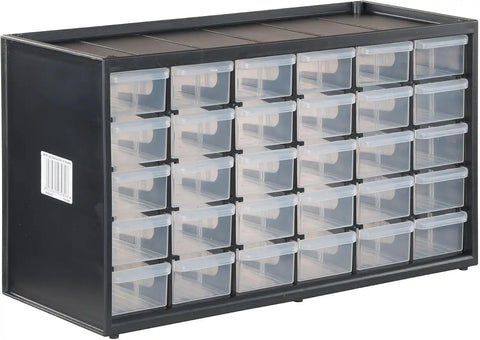 CRAFTSMAN Storage Organizer, 30 Small Drawer Modular Storage System, Easily Stackable, Plastic, Black, White (CMST40730)