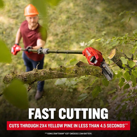 CRAFTSMAN V20 8 FT Cordless Pole Chainsaw for Tree Trimming with Battery and Charger Included (CMCPS630D1)