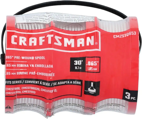 CRAFTSMAN Genuine OEM String Trimmer Line, Weed Eater and Weed Wacker String, 0.065- Inch, 30-Feet of Replacement Spool, 3-Pack Spools (CMZST0653)