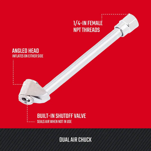 CRAFTSMAN Dual Air Chuck, 1/4-in Female NPT Threads, Extended Reach for Hard-to-Reach Valves