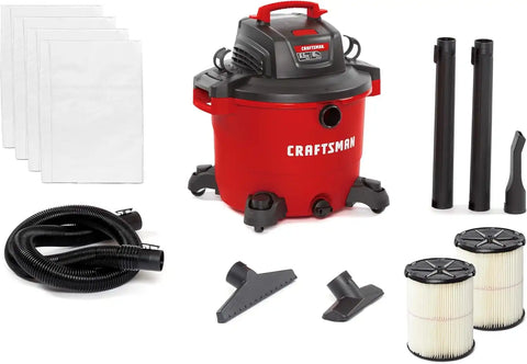 CRAFTSMAN CMXEVBE18595 16 Gallon 6.5 Peak HP Wet Dry Vac, Heavy-Duty Shop Vacuum Wet and Dry with 2 Filters, 4 Dust Bags, Hose and Attachments for Home Projects & Renovations